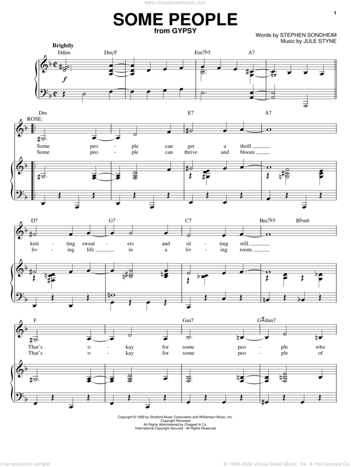 Some People sheet music for voice and piano by Stephen Sondheim, Gypsy (Musical) and Jule Styne, intermediate skill level