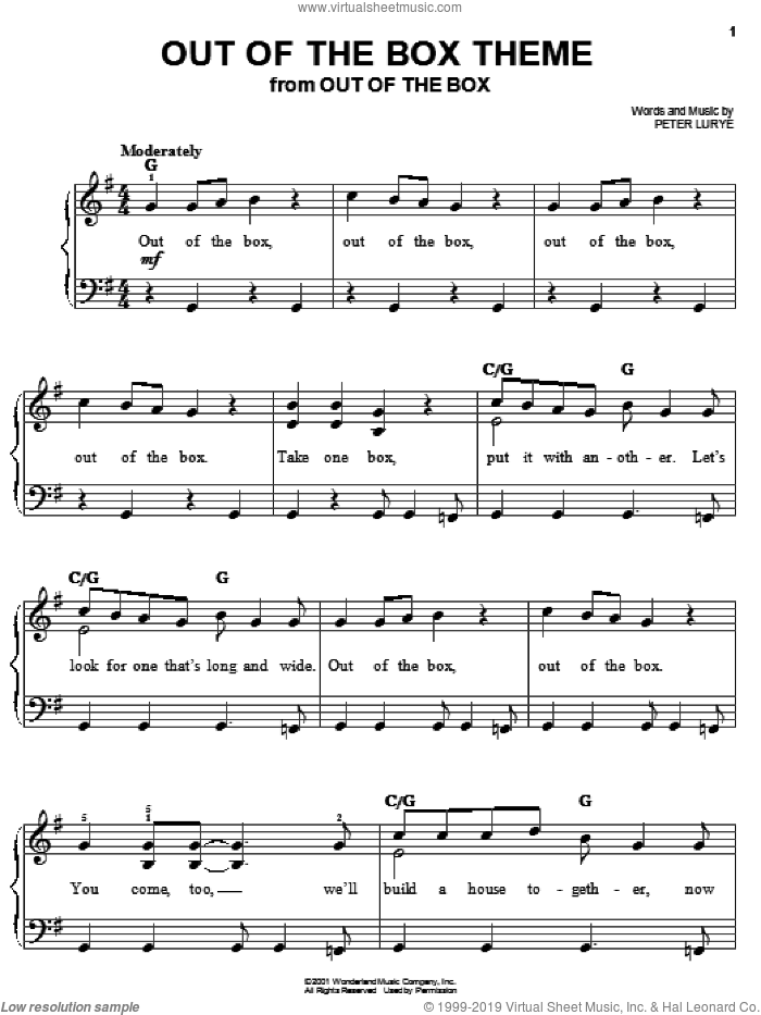 Out Of The Box Theme sheet music for piano solo by Peter Lurye, easy skill level