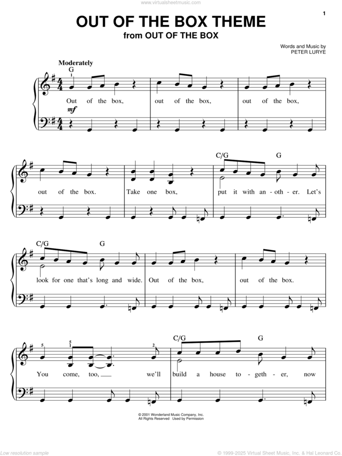 Out Of The Box Theme sheet music for piano solo by Peter Lurye, easy skill level