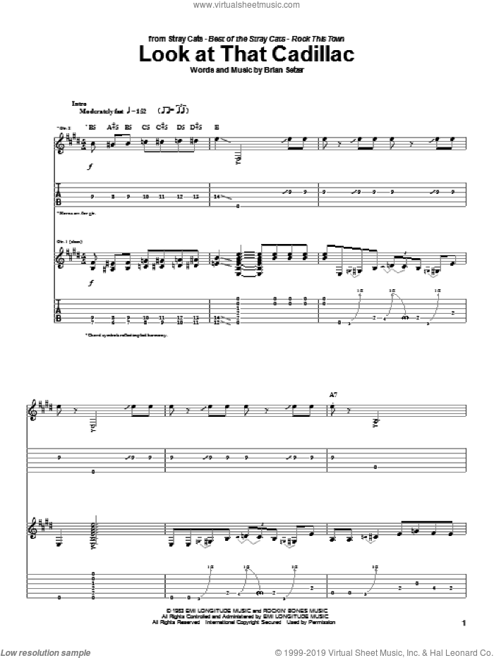 Look At That Cadillac sheet music for guitar (tablature) by Stray Cats and Brian Setzer, intermediate skill level