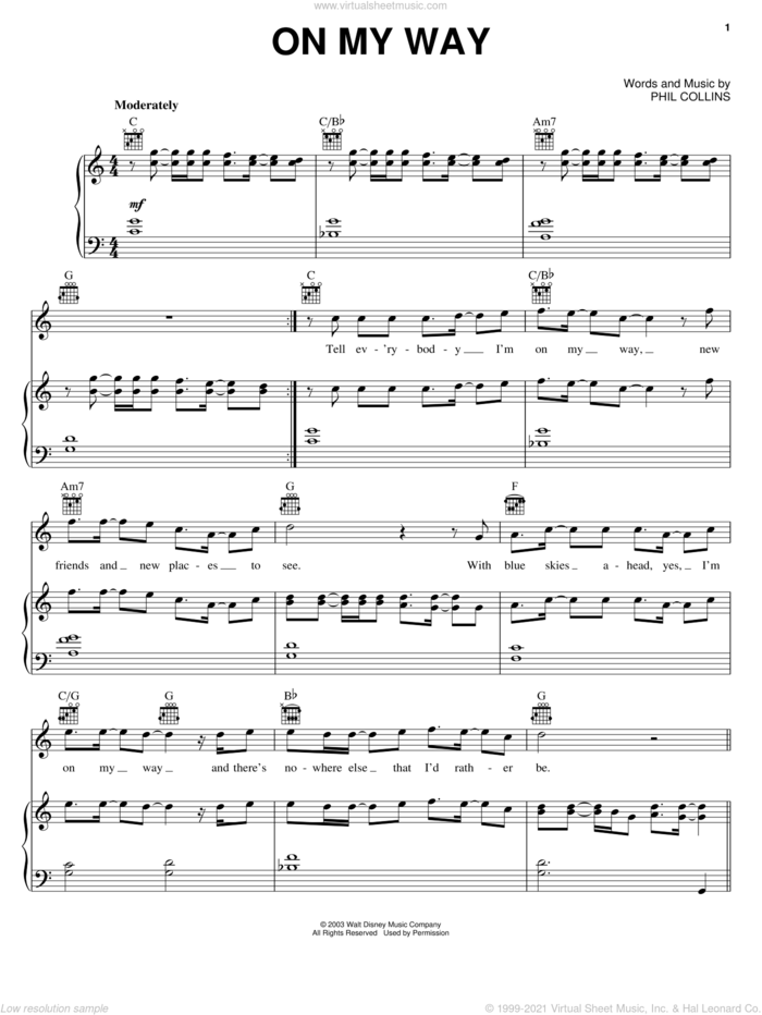 Collins On My Way Sheet Music For Voice Piano Or Guitar Pdf