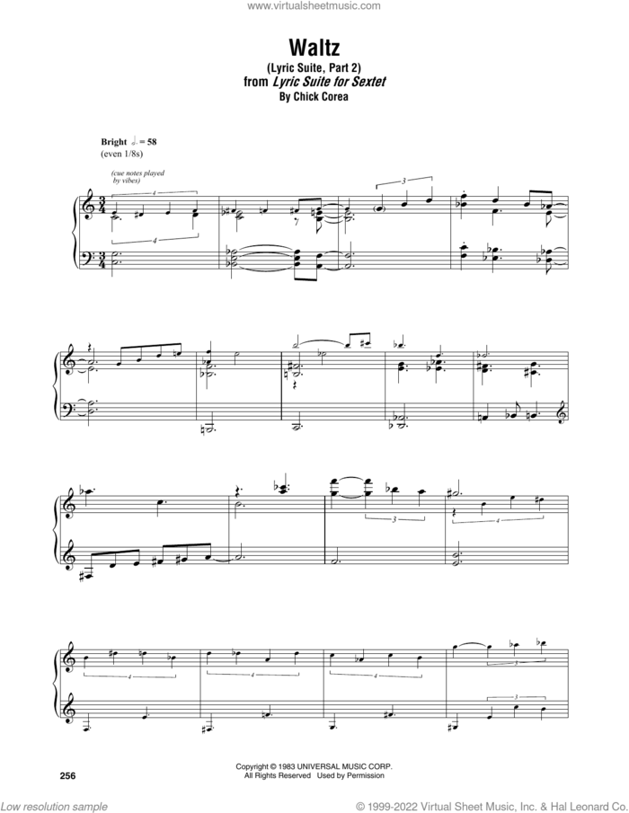Waltz (Lyric Suite, Part 2) sheet music for piano solo (transcription) by Chick Corea, intermediate piano (transcription)