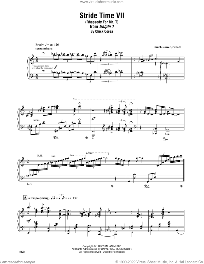 Stride Time VII (Rhapsody For Mr. T) sheet music for piano solo (transcription) by Chick Corea, intermediate piano (transcription)