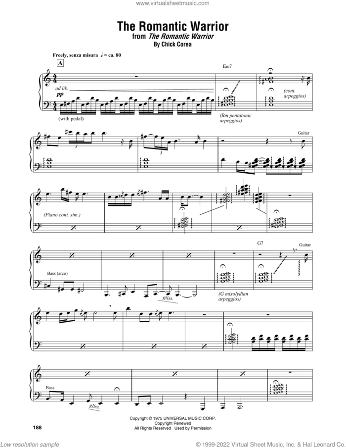 The Romantic Warrior sheet music for piano solo (transcription) by Chick Corea, intermediate piano (transcription)