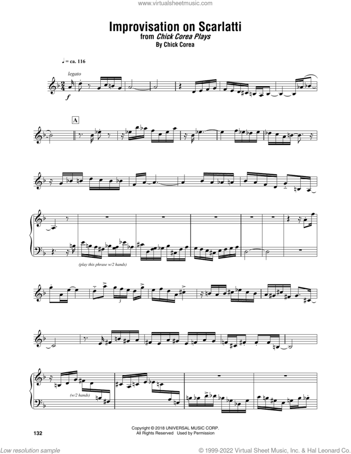 Improvisation On Scarlatti sheet music for piano solo (transcription) by Chick Corea, intermediate piano (transcription)