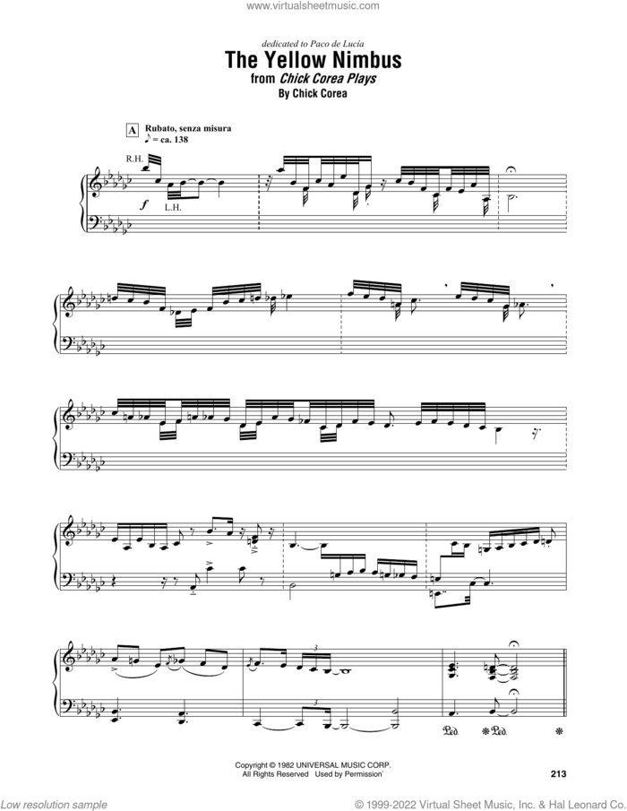 The Yellow Nimbus sheet music for piano solo (transcription) by Chick Corea, intermediate piano (transcription)