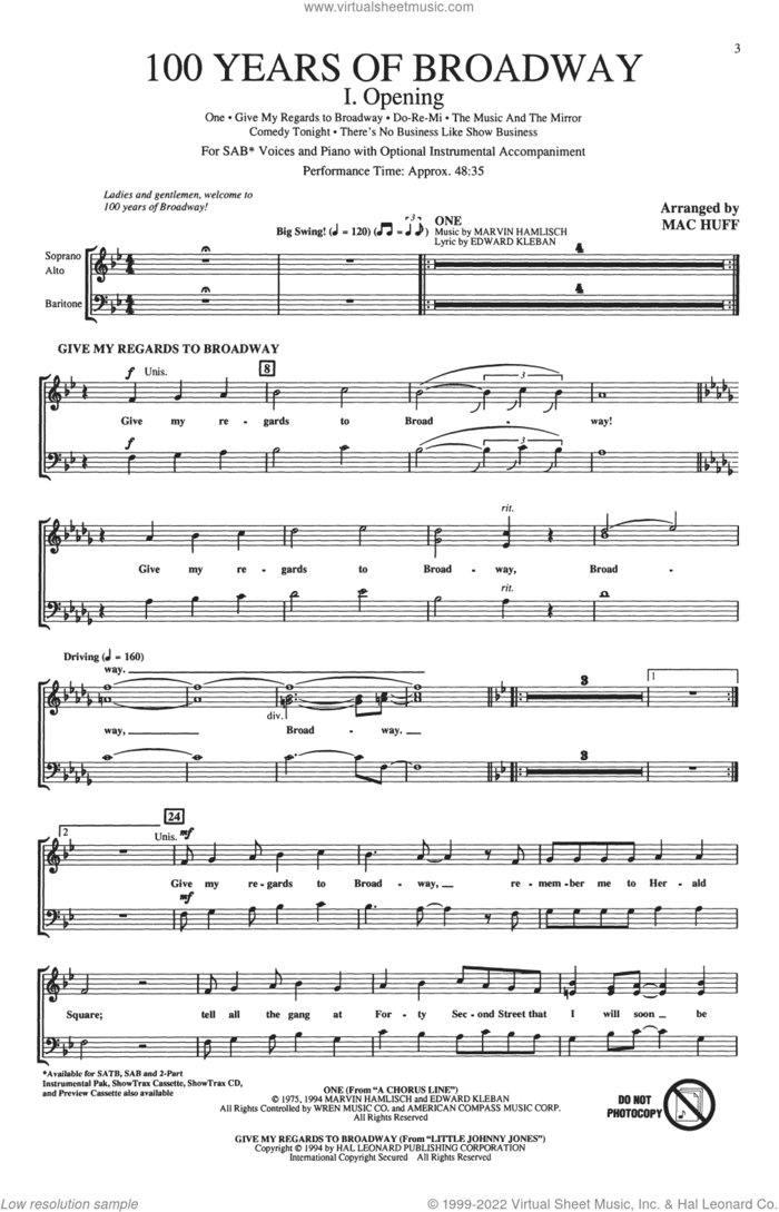100 Years of Broadway (Medley) (Singer's Edition) sheet music for choir (SAB: soprano, alto, bass) by Mac Huff, intermediate skill level