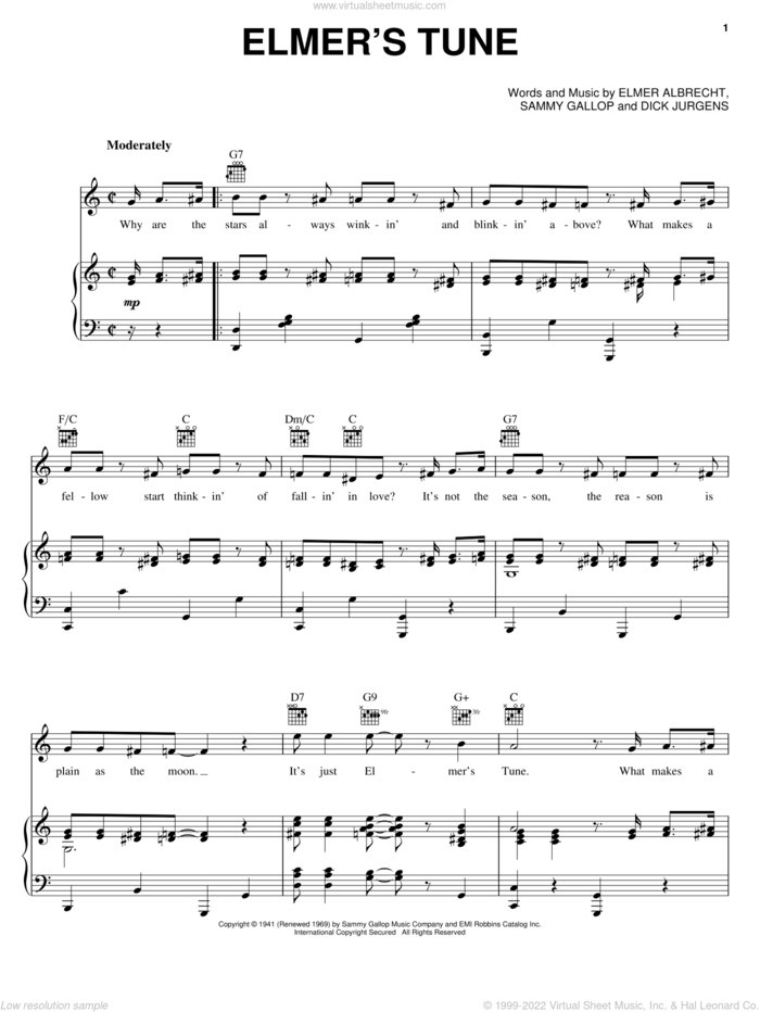 Elmer's Tune sheet music for voice, piano or guitar by Elmer Albrecht, Dick Jurgens and Sammy Gallop, intermediate skill level
