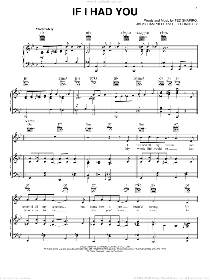 If I Had You sheet music for voice, piano or guitar by Ted Shapiro, Jimmy Campbell and Reg Connelly, intermediate skill level