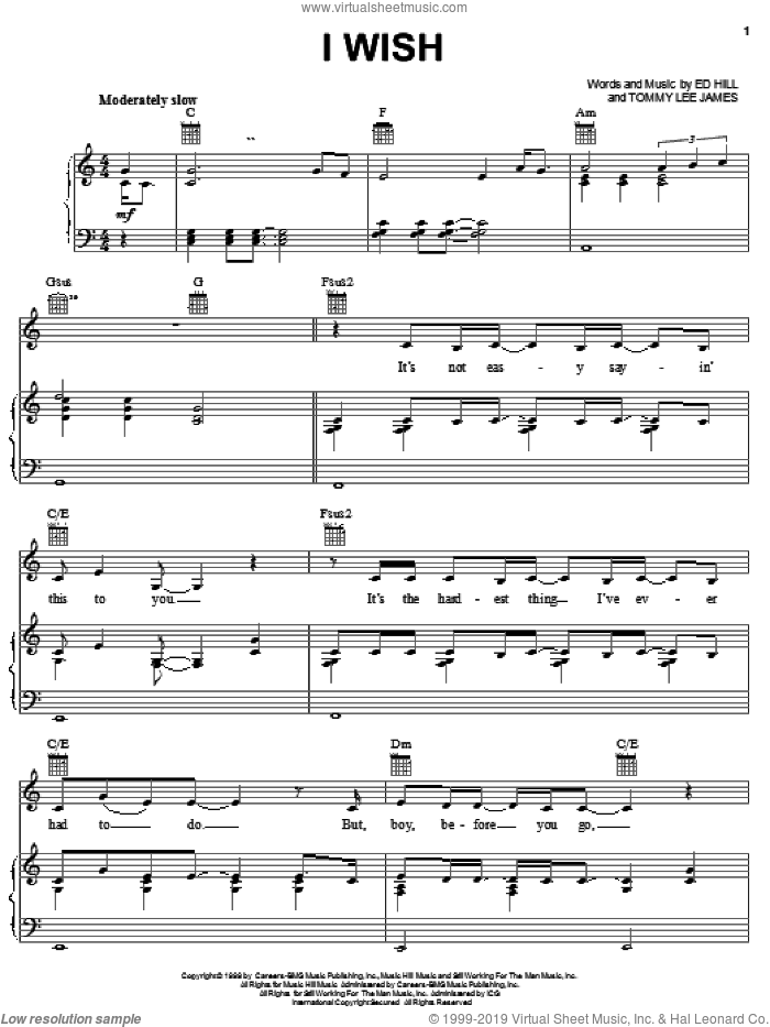 I Wish sheet music for voice, piano or guitar by Jo Dee Messina, Ed Hill and Tommy Lee James, intermediate skill level