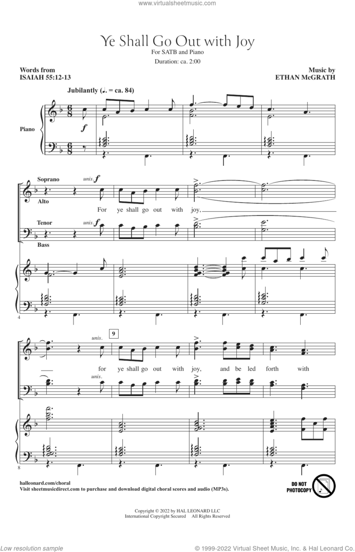 Ye Shall Go Out With Joy sheet music for choir (SATB: soprano, alto, tenor, bass) by Ethan McGrath and Isaiah 55:12-13, intermediate skill level