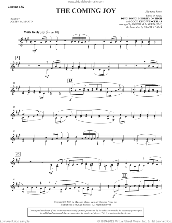 The Coming Joy sheet music for orchestra/band (Bb clarinet 1 and 2) by Joseph M. Martin, intermediate skill level