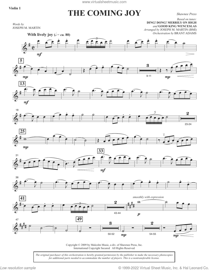 The Coming Joy sheet music for orchestra/band (violin 1) by Joseph M. Martin, intermediate skill level