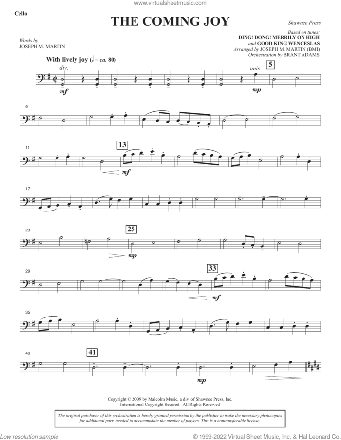 The Coming Joy sheet music for orchestra/band (cello) by Joseph M. Martin, intermediate skill level
