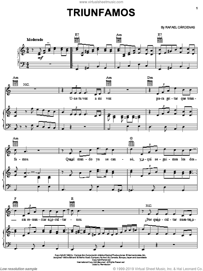 Triunfamos sheet music for voice, piano or guitar by Rafael Cardenas, wedding score, intermediate skill level