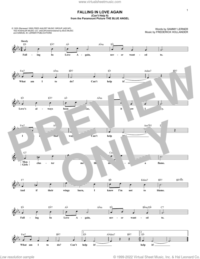 Falling In Love Again (Can't Help It) sheet music for voice and other instruments (fake book) by Marlene Dietrich, Linda Ronstadt, Frederick Hollander and Sammy Lerner, intermediate skill level