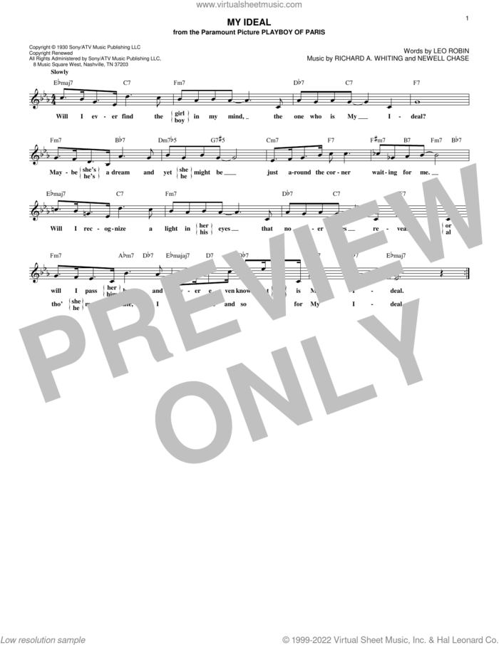 My Ideal sheet music for voice and other instruments (fake book) by Chet Baker, John Coltrane, Leo Robin, Newell Chase and Richard A. Whiting, intermediate skill level