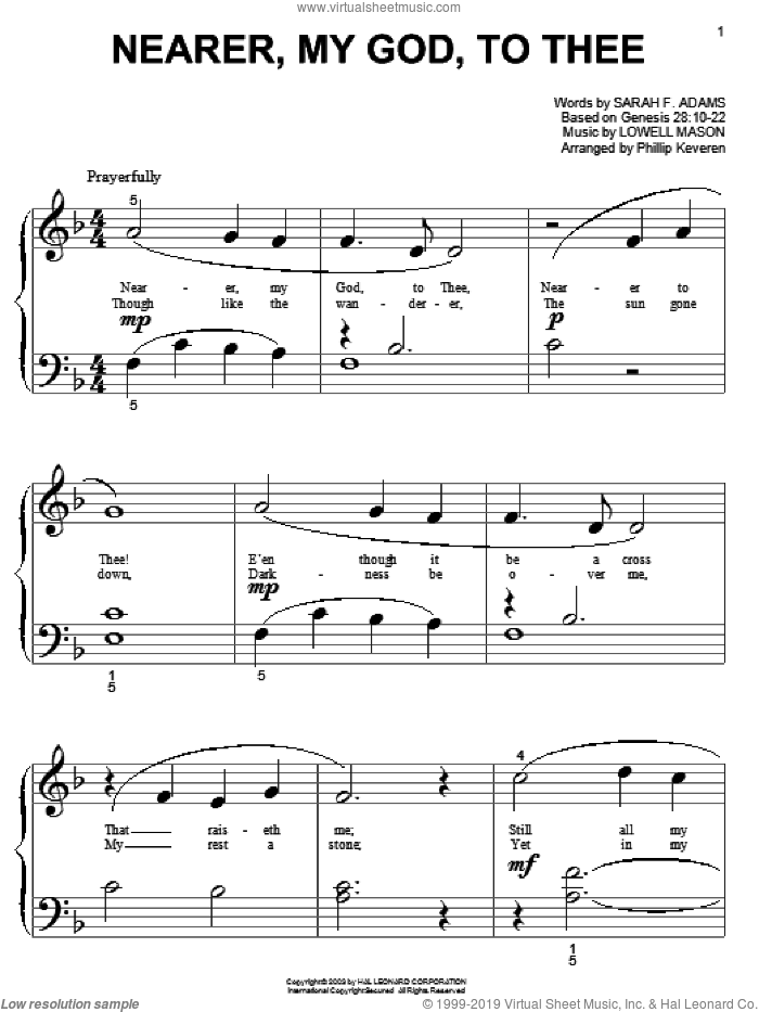 Nearer, My God, To Thee (arr. Phillip Keveren) sheet music for piano solo (big note book) by Sarah F. Adams, Phillip Keveren and Lowell Mason, easy piano (big note book)