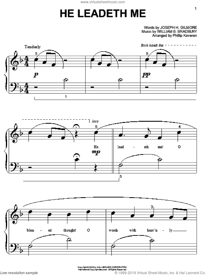 He Leadeth Me sheet music for piano solo (big note book) by William B. Bradbury and Joseph H. Gilmore, easy piano (big note book)