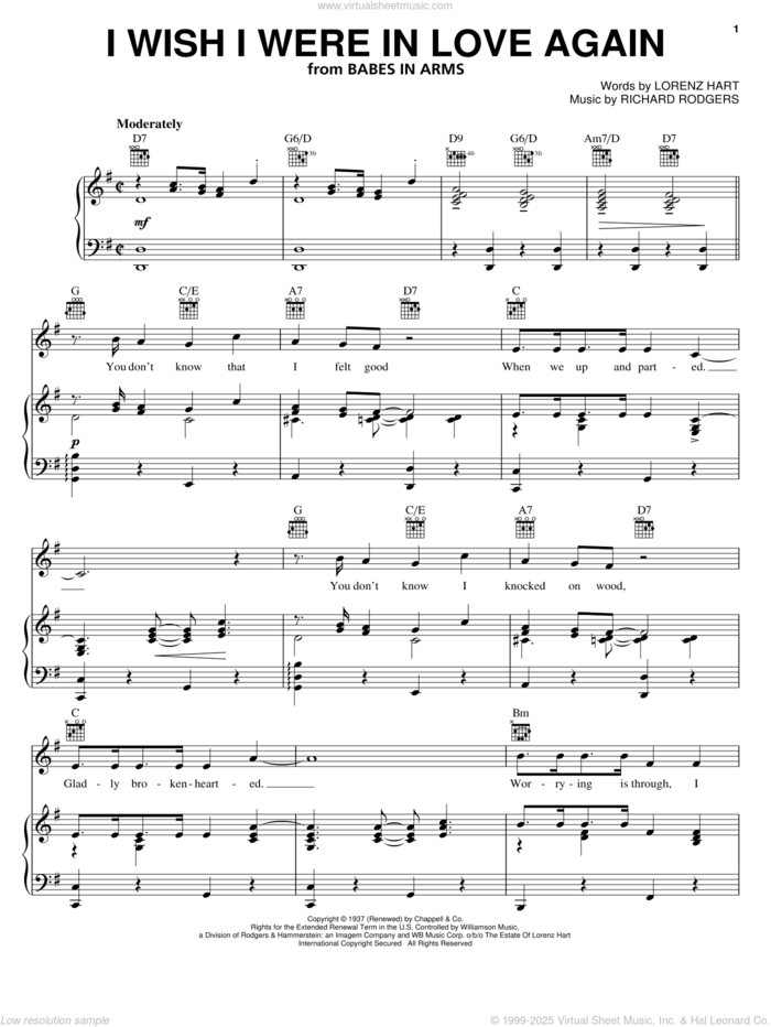 I Wish I Were In Love Again (from Babes In Arms) sheet music for voice, piano or guitar by Richard Rodgers, Babes In Arms (Musical), Frank Sinatra, Lorenz Hart and Rodgers & Hart, intermediate skill level