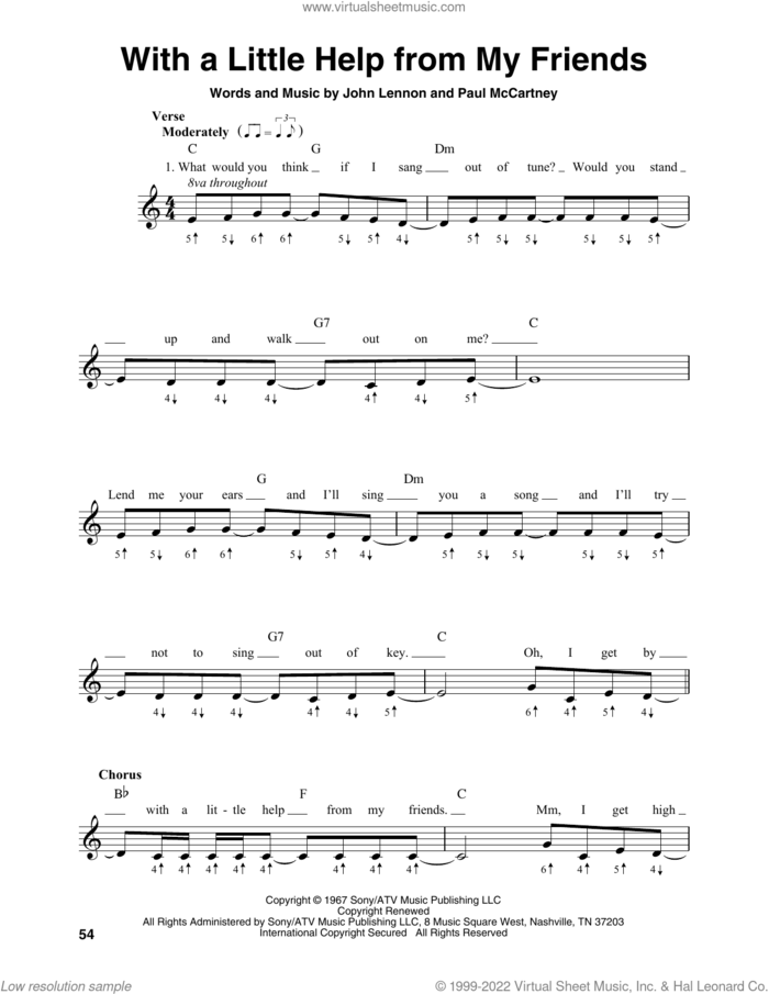 With A Little Help From My Friends sheet music for harmonica solo by The Beatles, John Lennon and Paul McCartney, intermediate skill level
