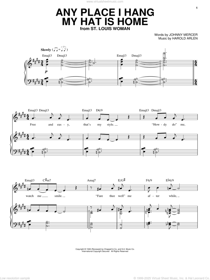 Any Place I Hang My Hat Is Home sheet music for voice, piano or guitar by Audra McDonald, Harold Arlen and Johnny Mercer, intermediate skill level