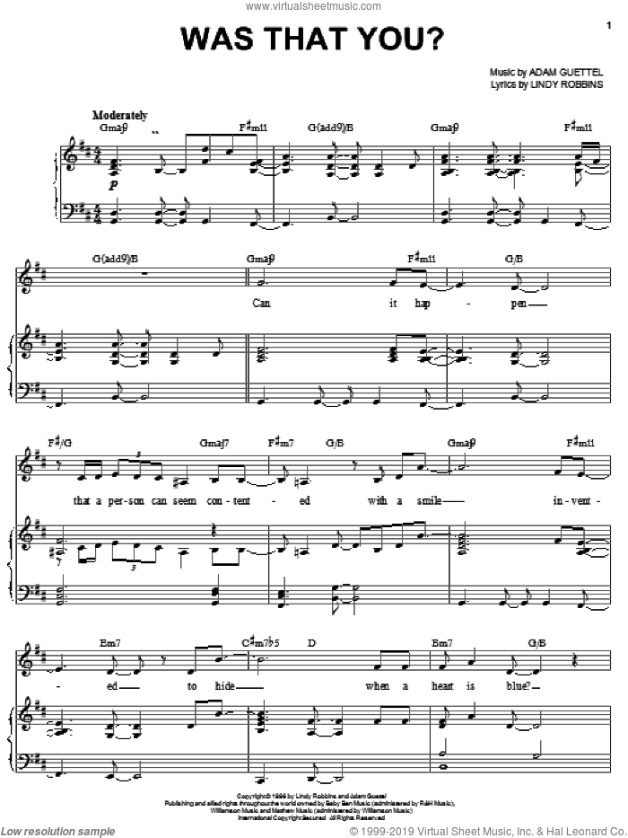 Was That You? sheet music for voice, piano or guitar by Audra McDonald, Adam Guettel and Lindy Robbins, intermediate skill level