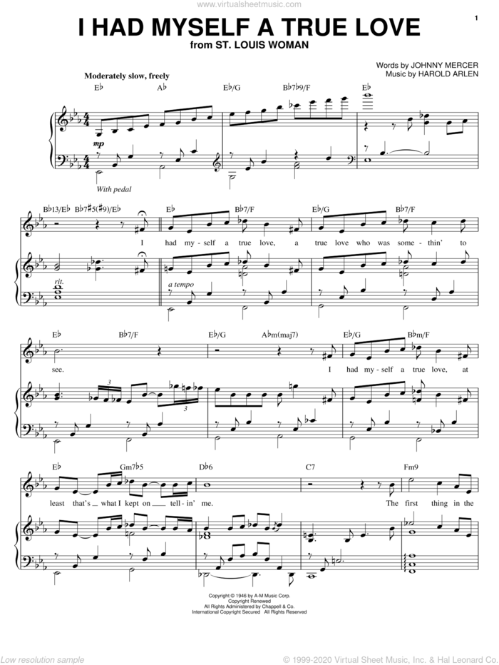 I Had Myself A True Love sheet music for voice, piano or guitar by Audra McDonald, Harold Arlen and Johnny Mercer, intermediate skill level