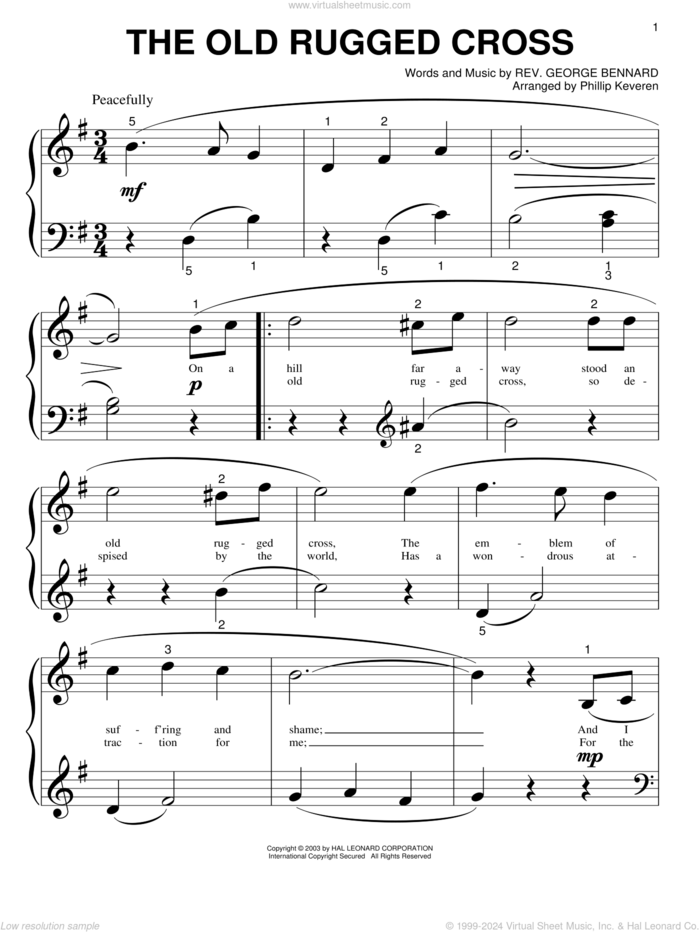 The Old Rugged Cross (arr. Phillip Keveren) sheet music for piano solo (big note book) by Rev. George Bennard and Phillip Keveren, easy piano (big note book)