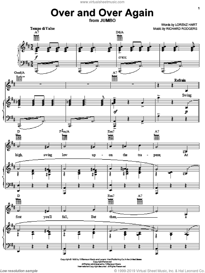 Over And Over Again sheet music for voice, piano or guitar by Rodgers & Hart, Lorenz Hart and Richard Rodgers, intermediate skill level