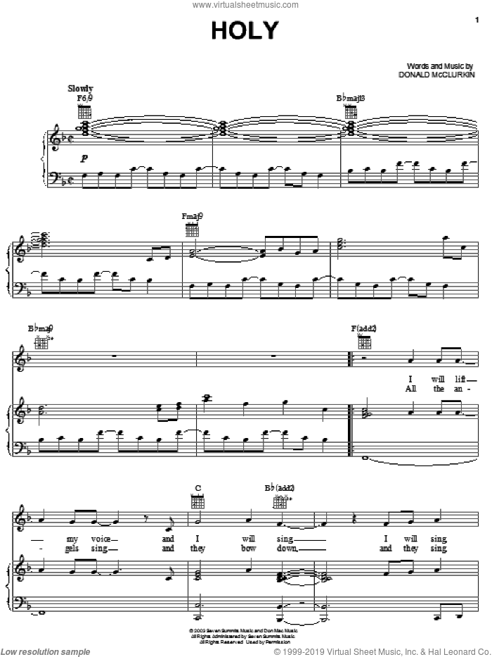 Holy sheet music for voice, piano or guitar by Donnie McClurkin, intermediate skill level