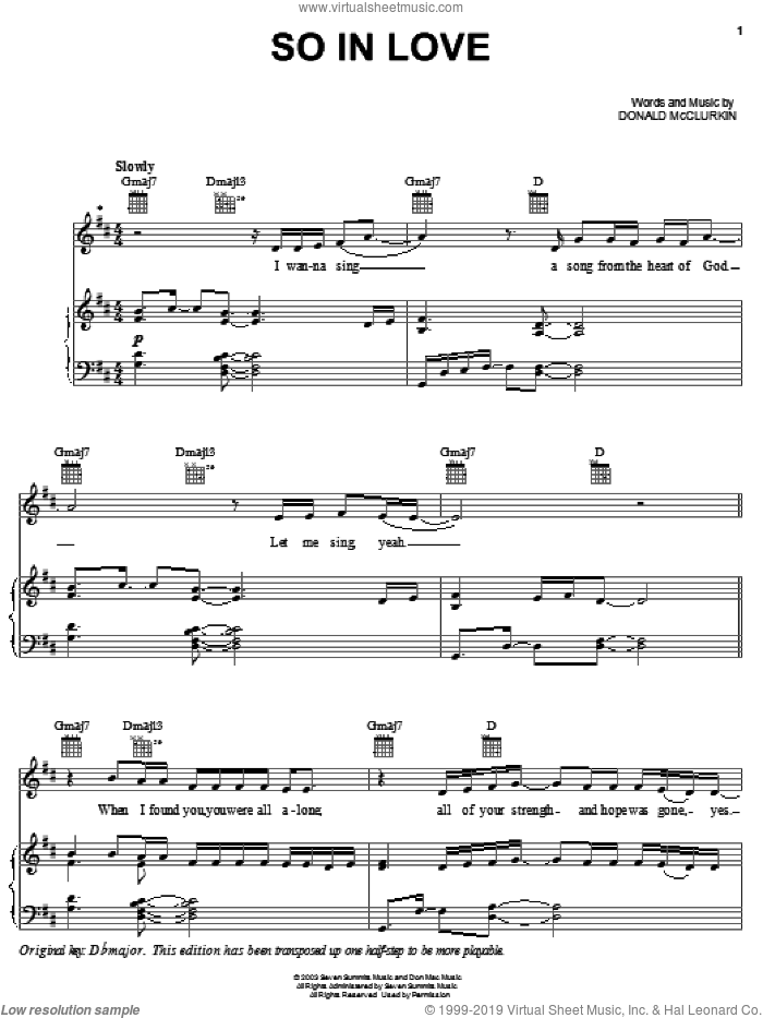 So In Love sheet music for voice, piano or guitar by Donnie McClurkin, intermediate skill level