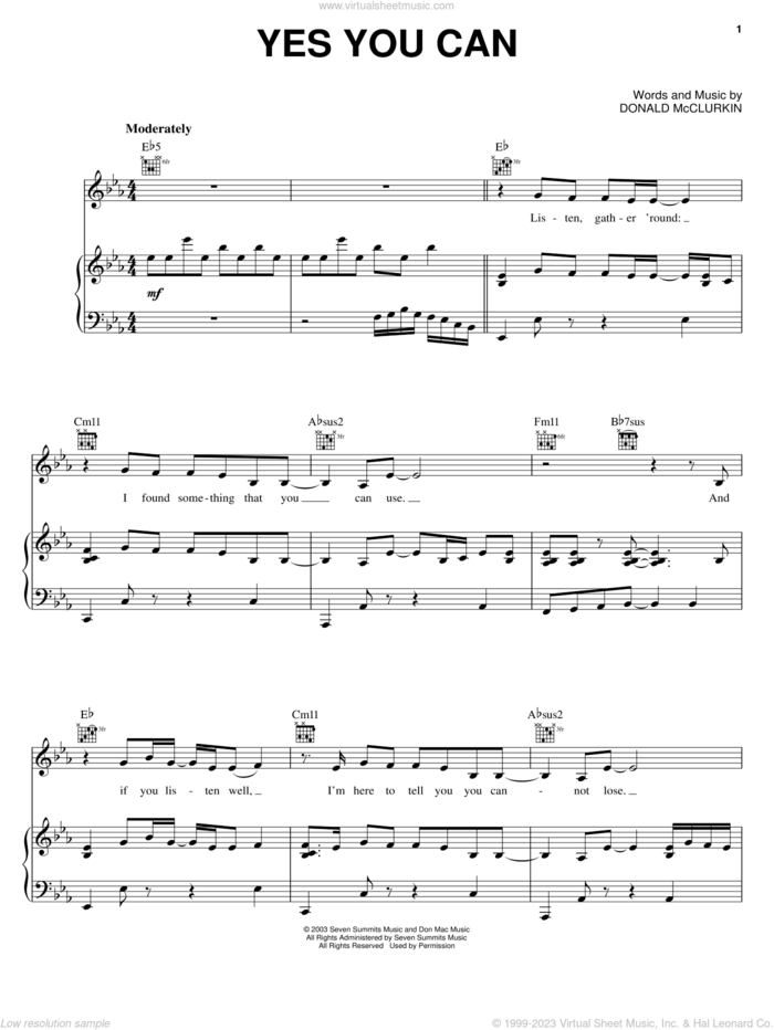Yes You Can sheet music for voice, piano or guitar by Donnie McClurkin, intermediate skill level