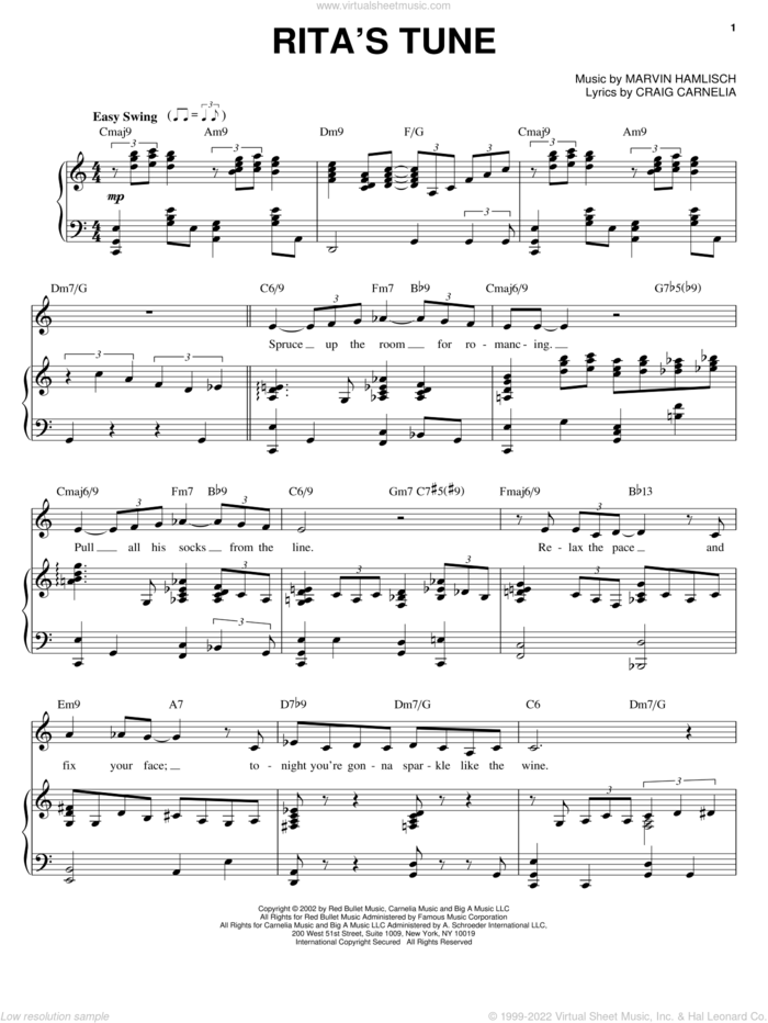 Rita's Tune sheet music for voice and piano by Craig Carnelia, Sweet Smell Of Success (Musical) and Marvin Hamlisch, intermediate skill level