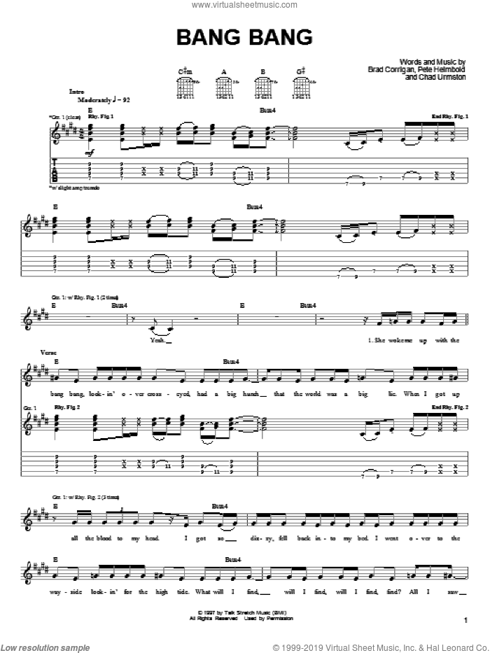 Bang Bang sheet music for guitar (tablature) by Dispatch, Brad Corrigan, Chad Urmston and Pete Heimbold, intermediate skill level