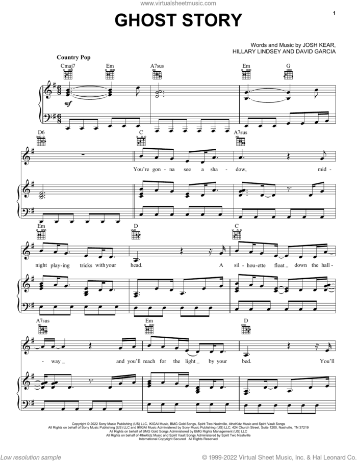 Ghost Story sheet music for voice, piano or guitar by Carrie Underwood, David Garcia, Hillary Lindsey and Josh Kear, intermediate skill level