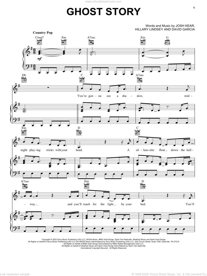 Ghost Story sheet music for voice, piano or guitar by Carrie Underwood, David Garcia, Hillary Lindsey and Josh Kear, intermediate skill level