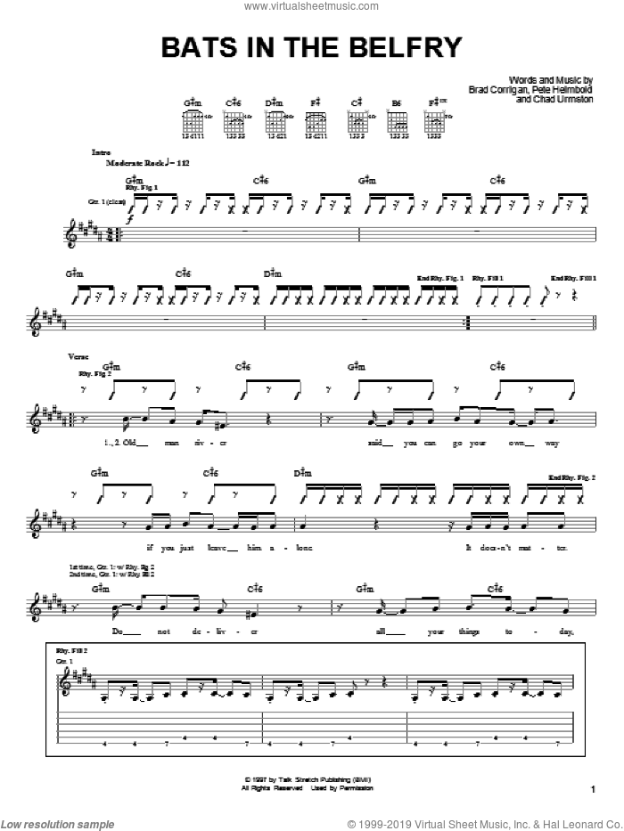 Bats In The Belfry sheet music for guitar (tablature) by Dispatch, Brad Corrigan, Chad Urmston and Pete Heimbold, intermediate skill level