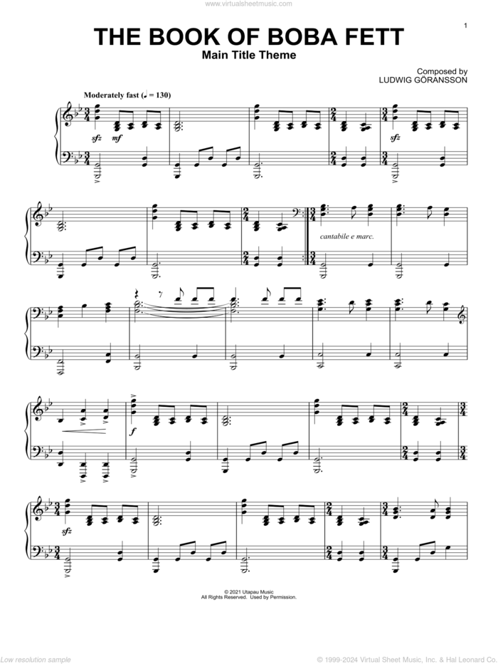 The Book Of Boba Fett (Main Title Theme) sheet music for piano solo by Ludwig Göransson, intermediate skill level