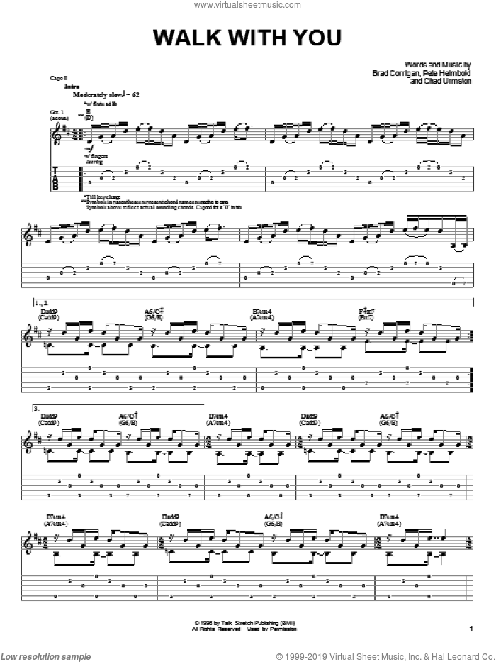 Walk With You sheet music for guitar (tablature) by Dispatch, Brad Corrigan, Chad Urmston and Pete Heimbold, intermediate skill level