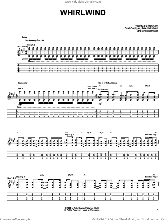 Whirlwind sheet music for guitar (tablature) by Dispatch, Brad Corrigan, Chad Urmston and Pete Heimbold, intermediate skill level