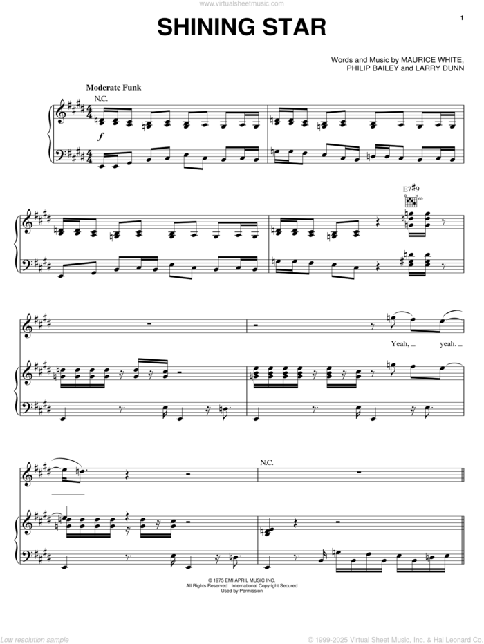 Shining Star sheet music for voice, piano or guitar by Jump5, Earth, Wind & Fire, Yolanda Adams, Larry Dunn, Maurice White and Philip Bailey, intermediate skill level