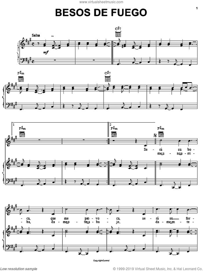 Besos De Fuego sheet music for voice, piano or guitar by Ricky Martin, Carlos Baute, Juan Vincent Zambrano and Yasmil Marrufo, intermediate skill level
