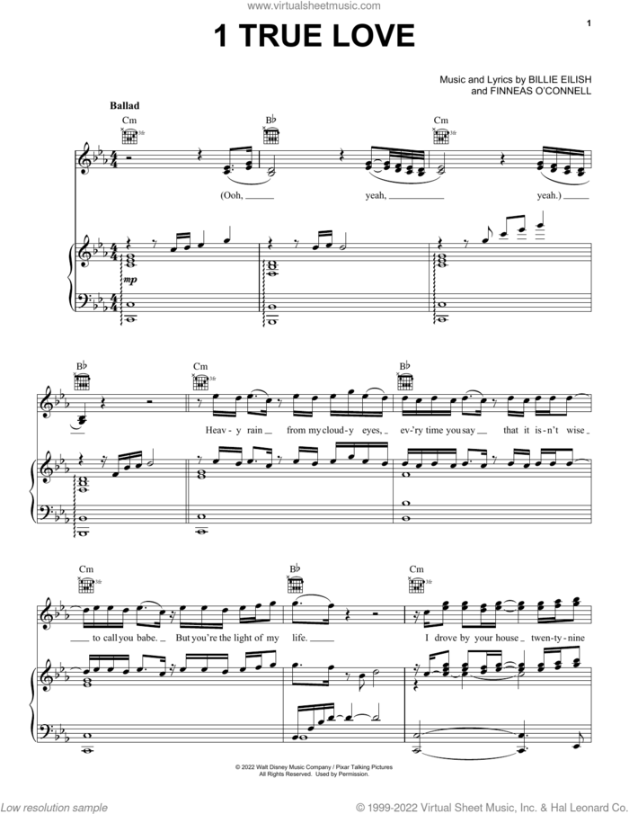 1 True Love (from Turning Red) sheet music for voice, piano or guitar by 4*TOWN and Billie Eilish, intermediate skill level
