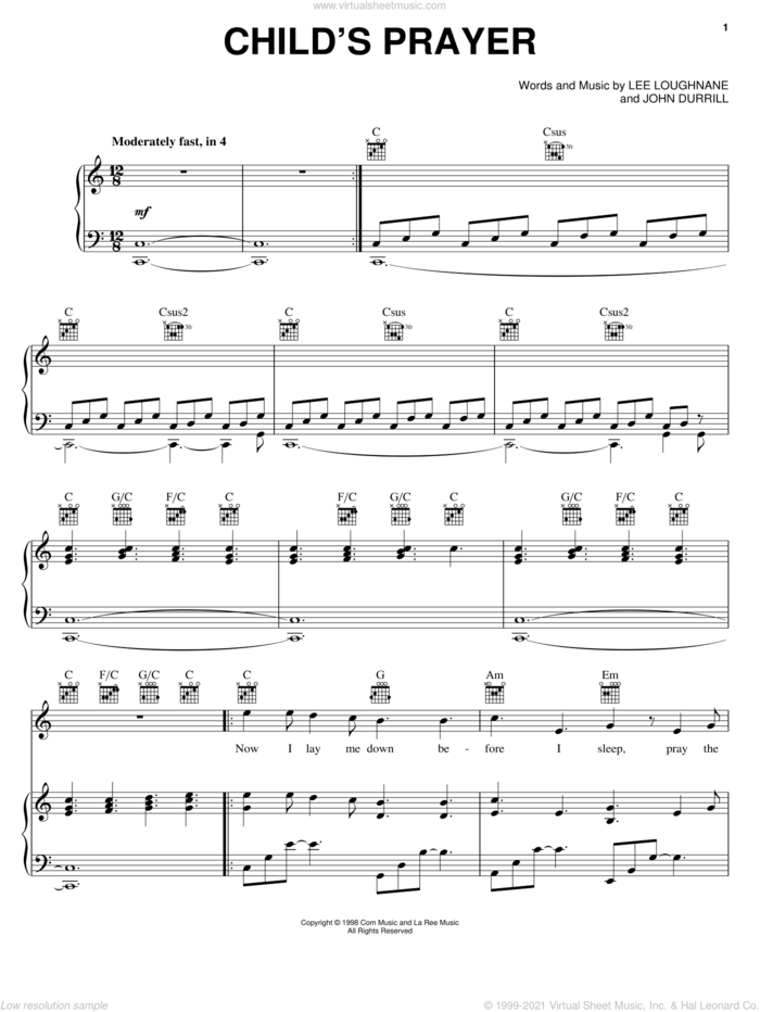 Child's Prayer sheet music for voice, piano or guitar by Chicago, John Durrill and Lee Loughnane, intermediate skill level