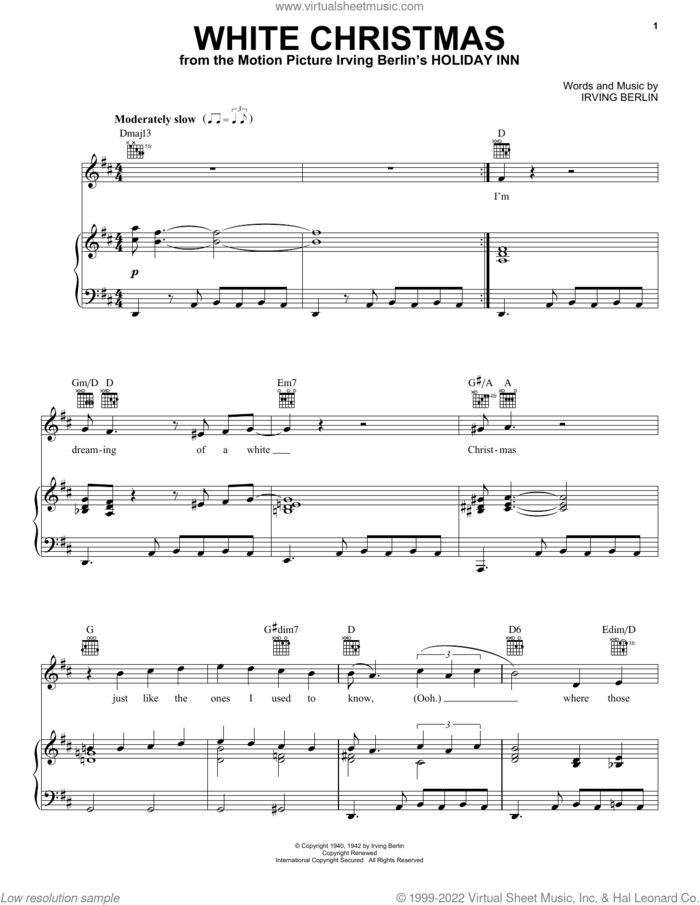 White Christmas sheet music for voice, piano or guitar by Elvis Presley and Irving Berlin, intermediate skill level