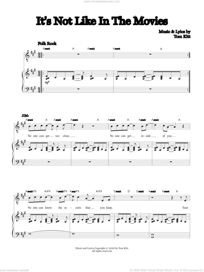 It's Not Like In The Movies (from the musical Superhero) sheet music for voice and piano by Tom Kitt, intermediate skill level