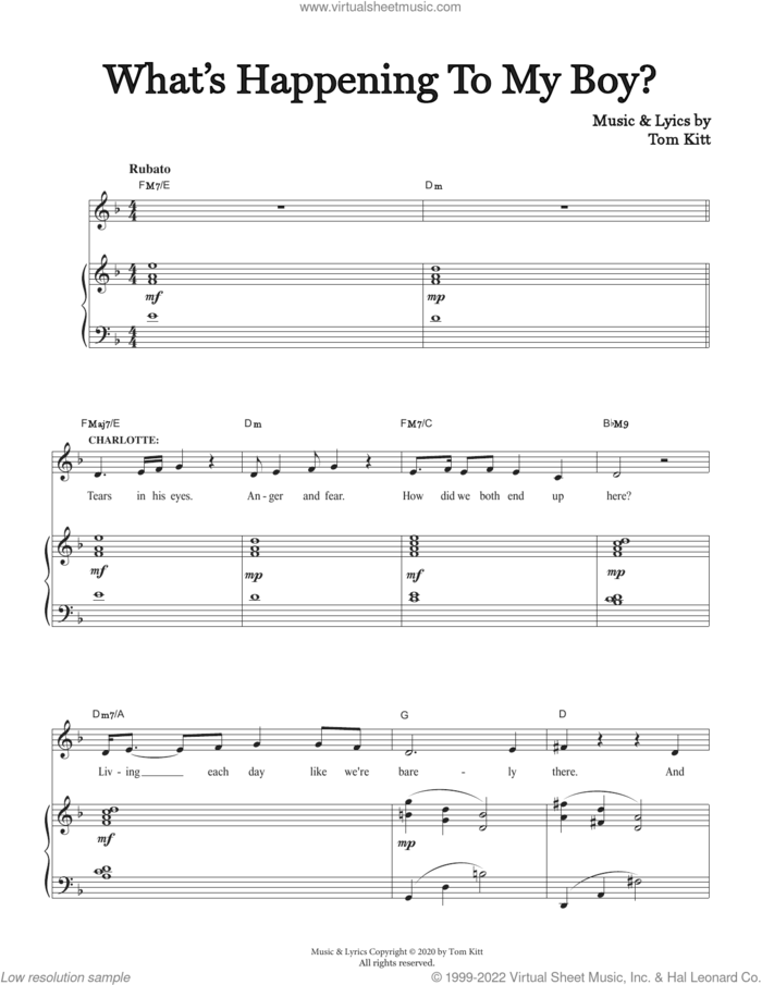 What's Happening To My Boy (from the musical Superhero) sheet music for voice and piano by Tom Kitt, intermediate skill level