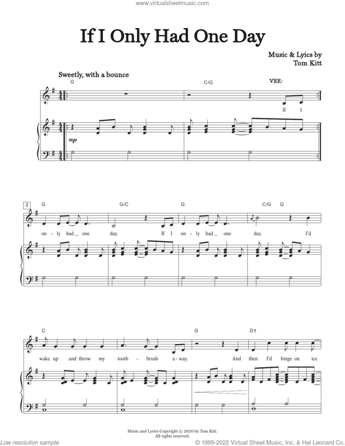 If I Only Had One Day (from the musical Superhero) sheet music for voice and piano by Tom Kitt, intermediate skill level