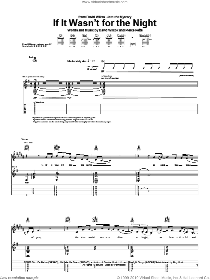 If It Wasn't For The Night sheet music for guitar (tablature) by David Wilcox and Pierce Pettis, intermediate skill level